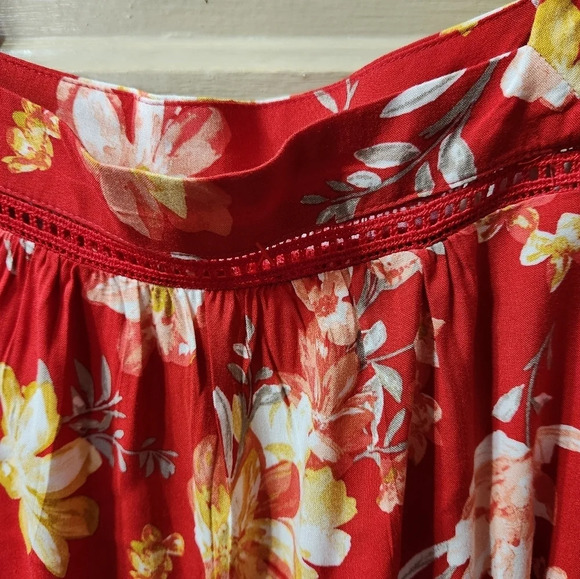 Floral Square Neck Red Mini Dres - Picture 4 of 5